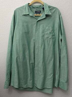 Chaps Men's Green Stretch Oxford Long Sleeve Button Down Shirt with Chest Pocket